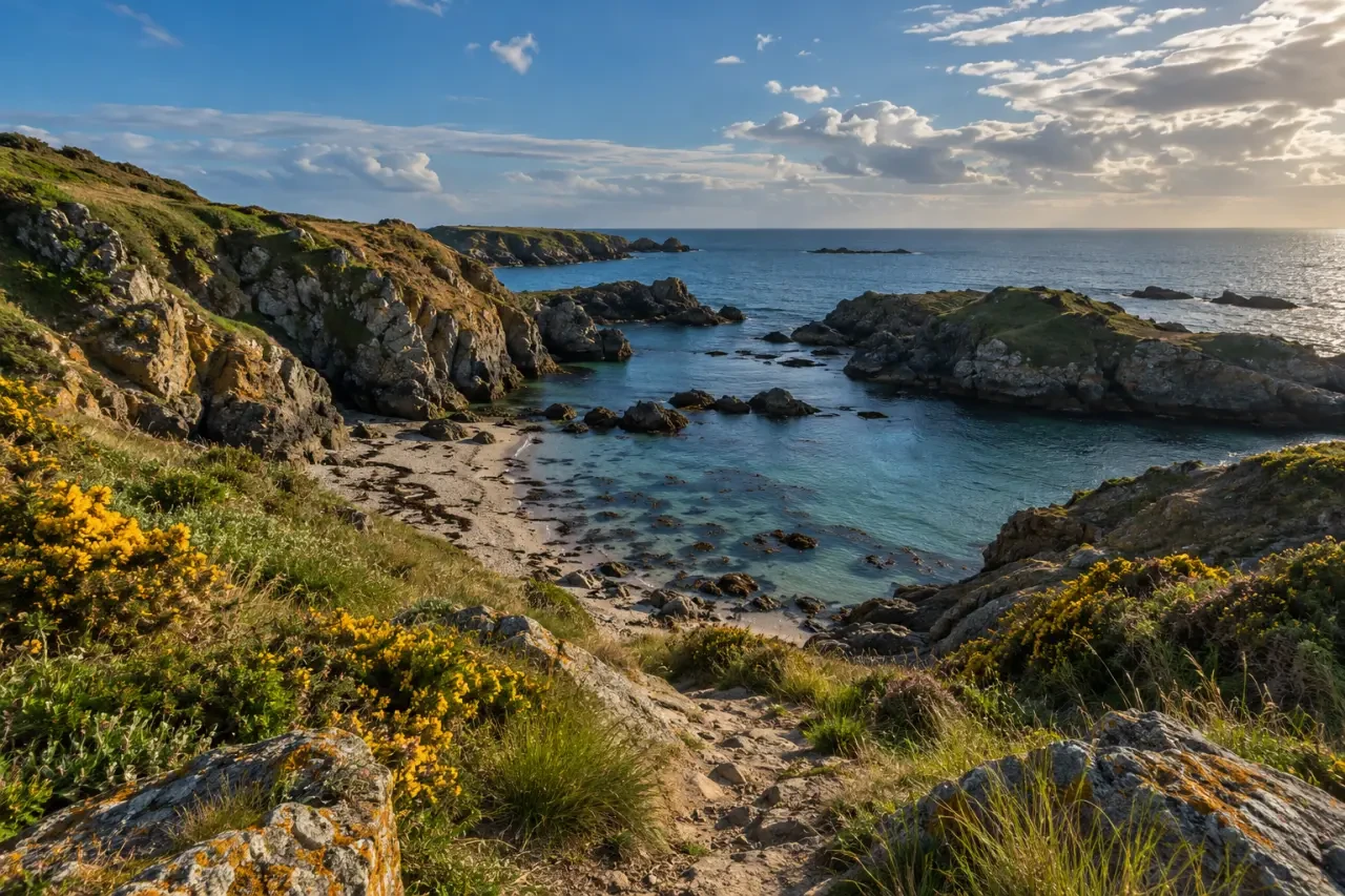 Crique associée aux plages naturistes dans le Morbihan sur une île bretonne