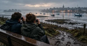 Que faire dans le morbihan en hiver : couple au Golfe du Morbihan en brume froide